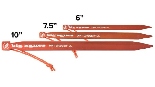 Big Agnes Dirt Dagger UL 6in Tent Stakes, Pack Of 6 -Outlet Camping Store opplanet big agnes dirt dagger ul 7 5in tent stakes pack of 6 orange addpk7521 av 1