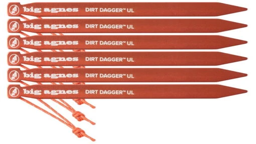 Big Agnes Dirt Dagger UL 6in Tent Stakes, Pack Of 6 -Outlet Camping Store opplanet big agnes dirt dagger ul 7 5in tent stakes pack of 6 orange addpk7521 main