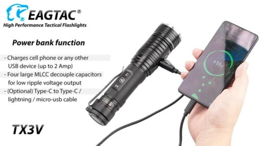 EAGTAC T Series TX3V Flashlight -Outlet Camping Store opplanet eagtac tx3v xhp70 2 flashlight 21700 5000mah li ion nw led 3317 lumen black tx3v xhp702 nw av 12