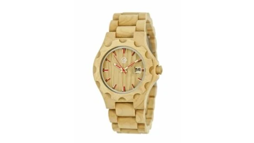 Earth Wood Gila Bracelet Watch W/Magnified Date -Outlet Camping Store opplanet earth gila watch khaki tan wooden case ethew3301 main