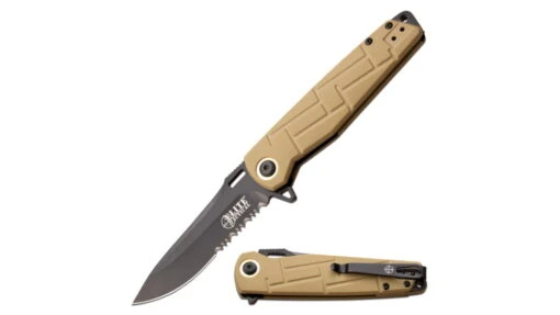 Elite Tactical Readiness Spring Assisted Knives -Outlet Camping Store opplanet elite tactical readiness spring assisted knife 3 5 in 8cr13 stainless steel drop point serrated tan et a001tns main