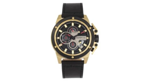 Morphic M81 Series Chronograph Leather-Band Watch W/Date -Outlet Camping Store opplanet morphic m81 series chronograph leather band watch w date black gold mens mph8103 main