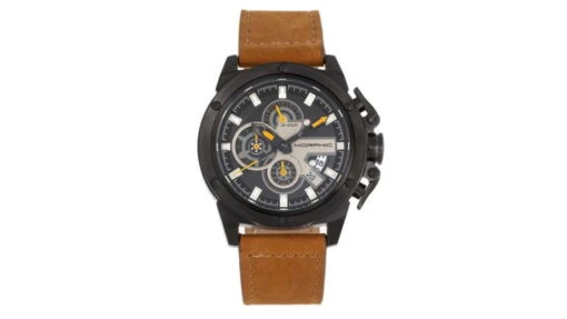 Morphic M81 Series Chronograph Leather-Band Watch W/Date -Outlet Camping Store opplanet morphic m81 series chronograph leather band watch w date camel black mens mph8106 main