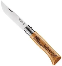 Opinel No. 8 Folding Knife -Outlet Camping Store opplanet opinel animalia deer folding knive num 8 3 35in w virobloc 12c27 sandvik ss oak handle wood 002332 main