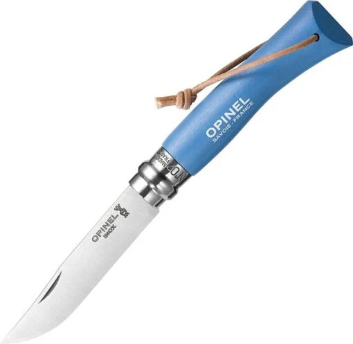 Opinel No. 7 Folding Knife -Outlet Camping Store opplanet opinel trekking no 7 blue folding knife 3in stainless steel blue dyed wood handle op01441 main